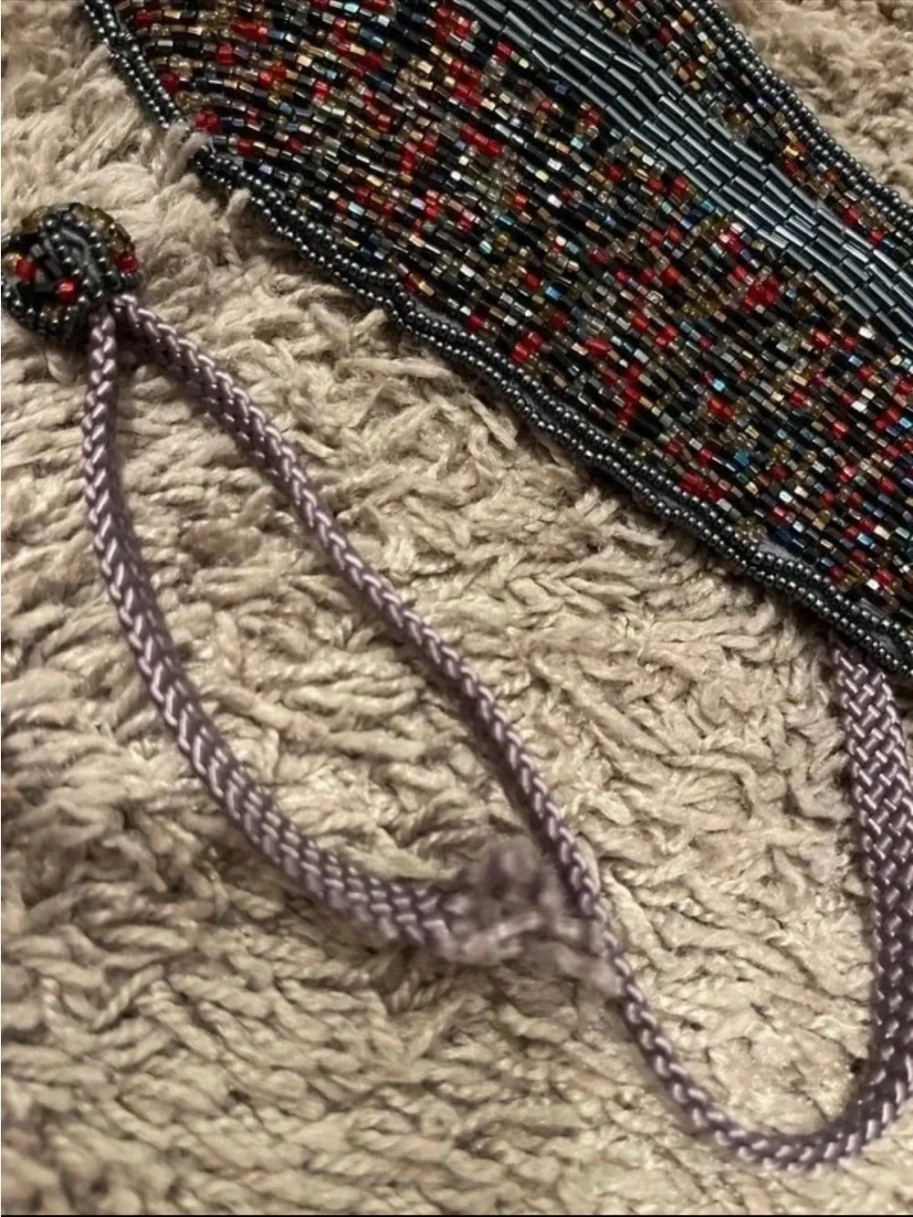 Dior Black and Red Beaded Tie Belt with Twisted Cord Tassels